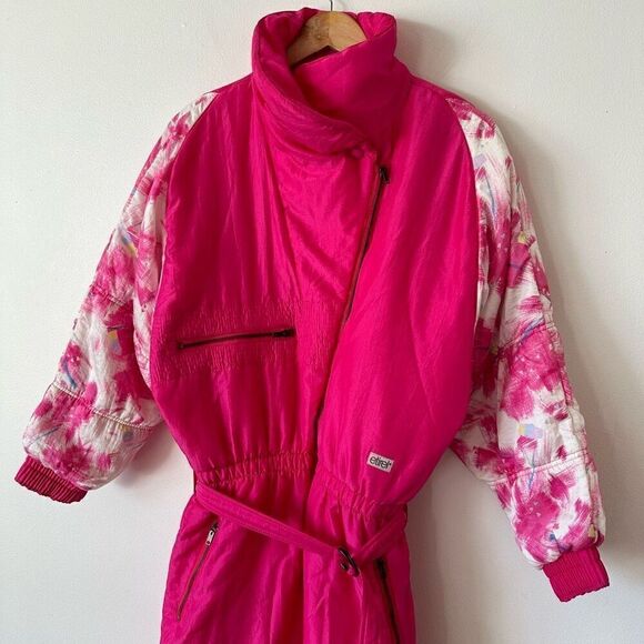 Etirel Vintage 1980s/90s Abstract Retro Pink Women’s Ski One Piece Snowsuit - Picture 4 of 16